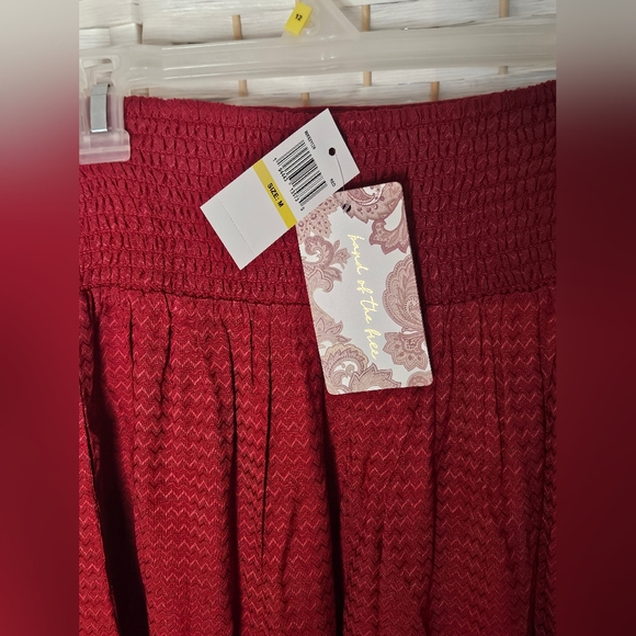 Band of the Free Wine Red Chevron Embossed Boho Blouse and Palazzo Pants Set- M - Picture 12 of 16